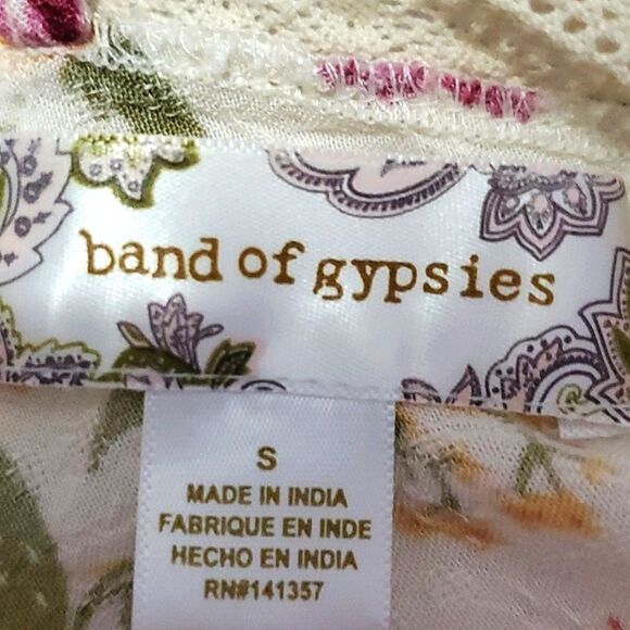 Band of Gypsies Boho Cream Floral Empire Waist Flutter Sleeves Flowy Mini Dress - Picture 11 of 13